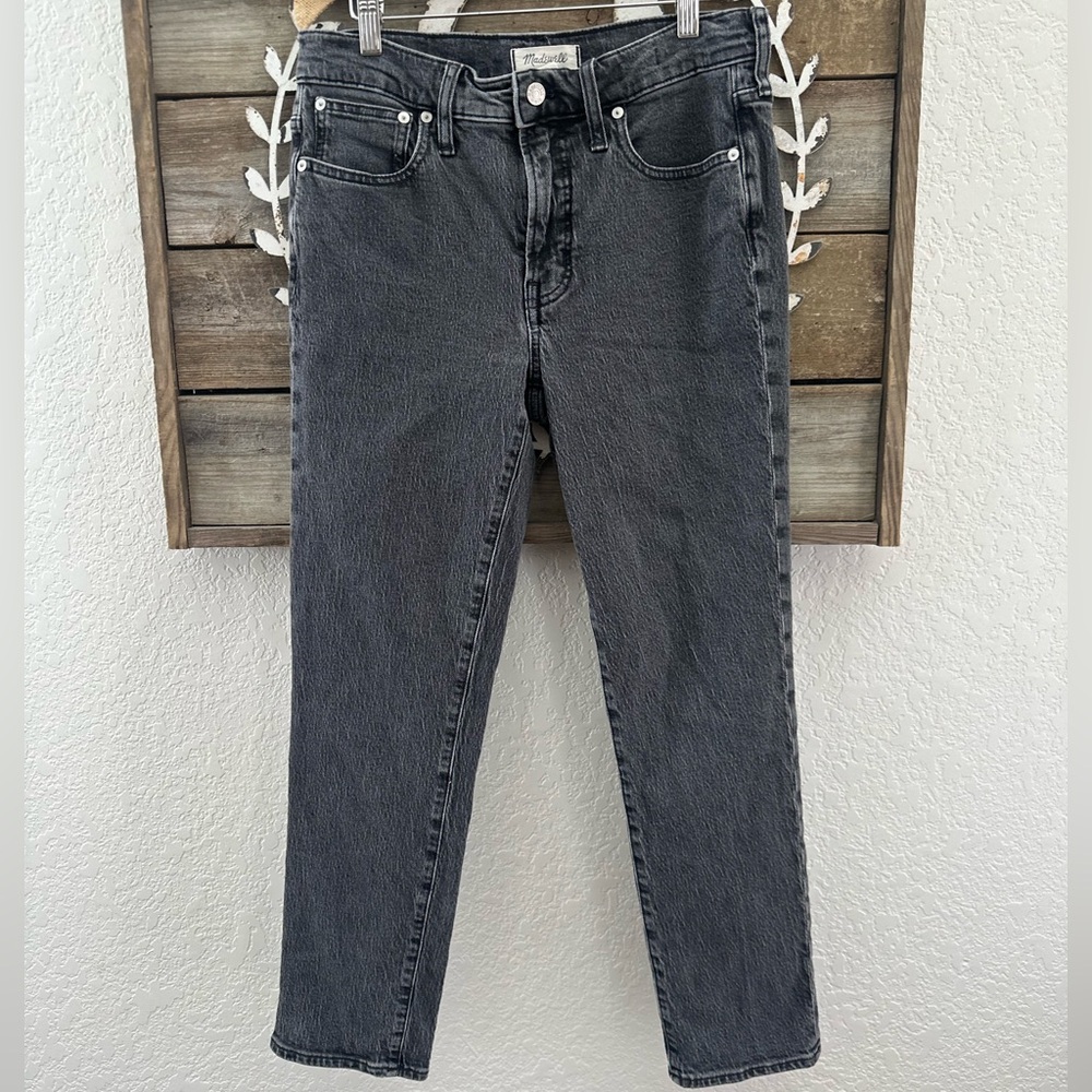 Madewell Mid-Rise Perfect Vintage Straight Jeans - Washed Charcoal Black size 28
